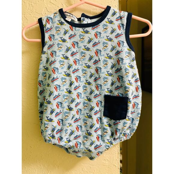 Surfing Shark Print Magnolia Baby Bubble 6 Months EUC - Picture 1 of 4